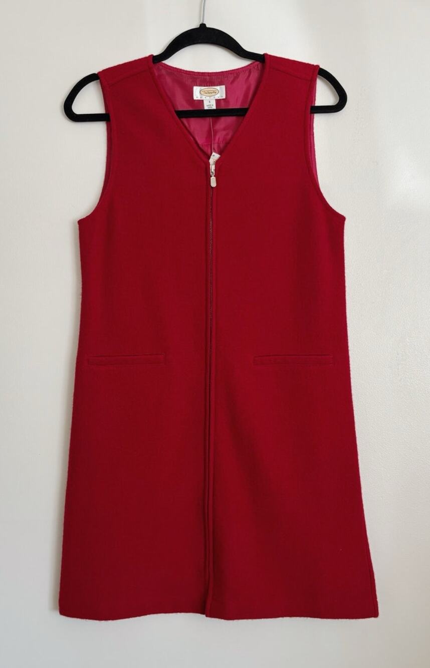 Red Vintage Talbots Petite Wool Zip Front A-line Dress 4P